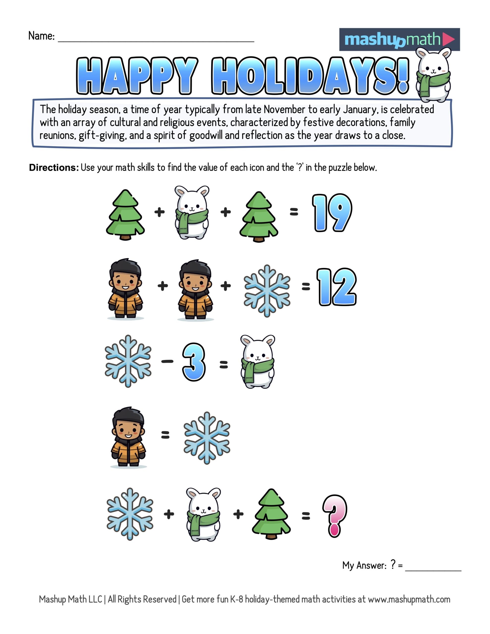12 Days Of Holiday Math Puzzles Printable K 8 Worksheets Mashup Math