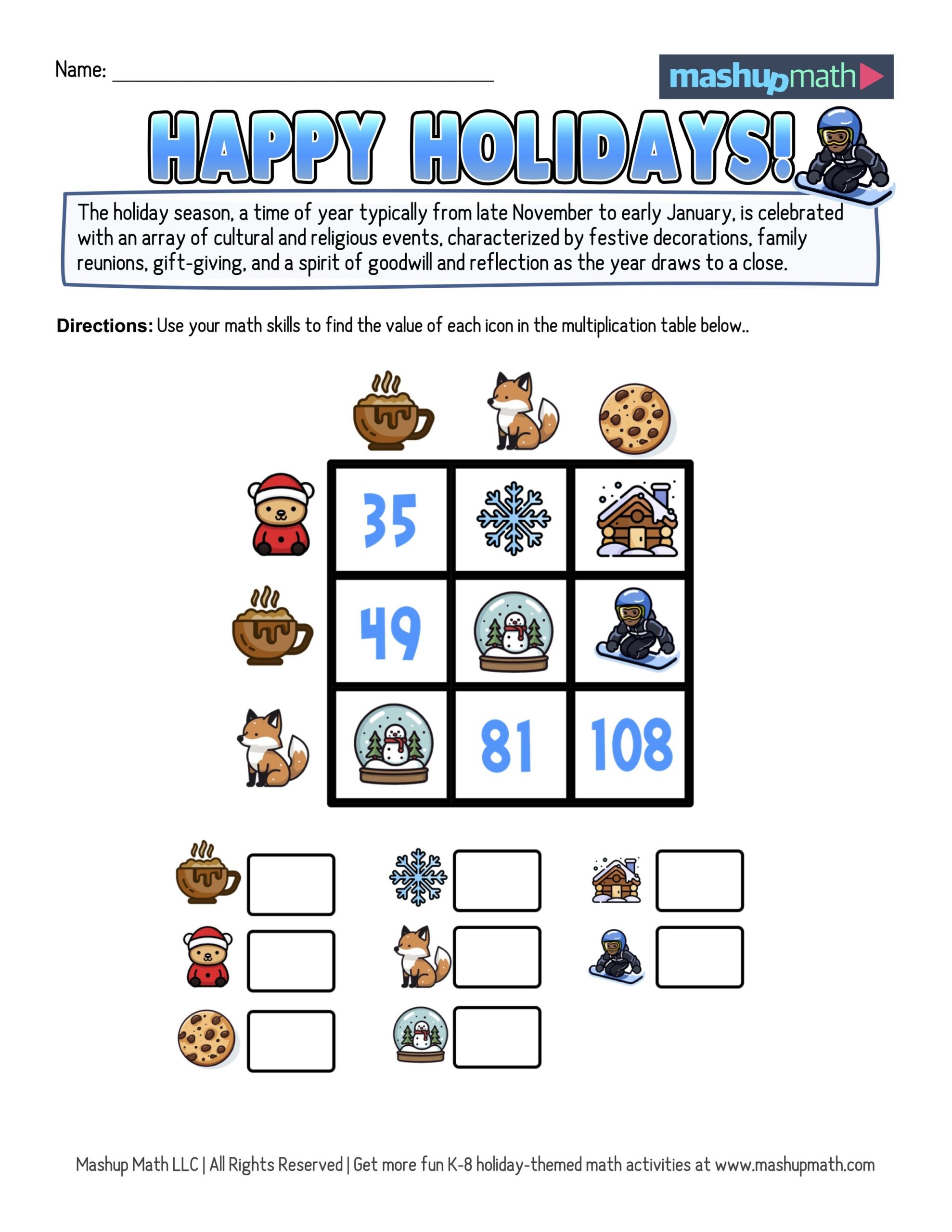 12 Days Of Holiday Math Puzzles Printable K 8 Worksheets Mashup Math
