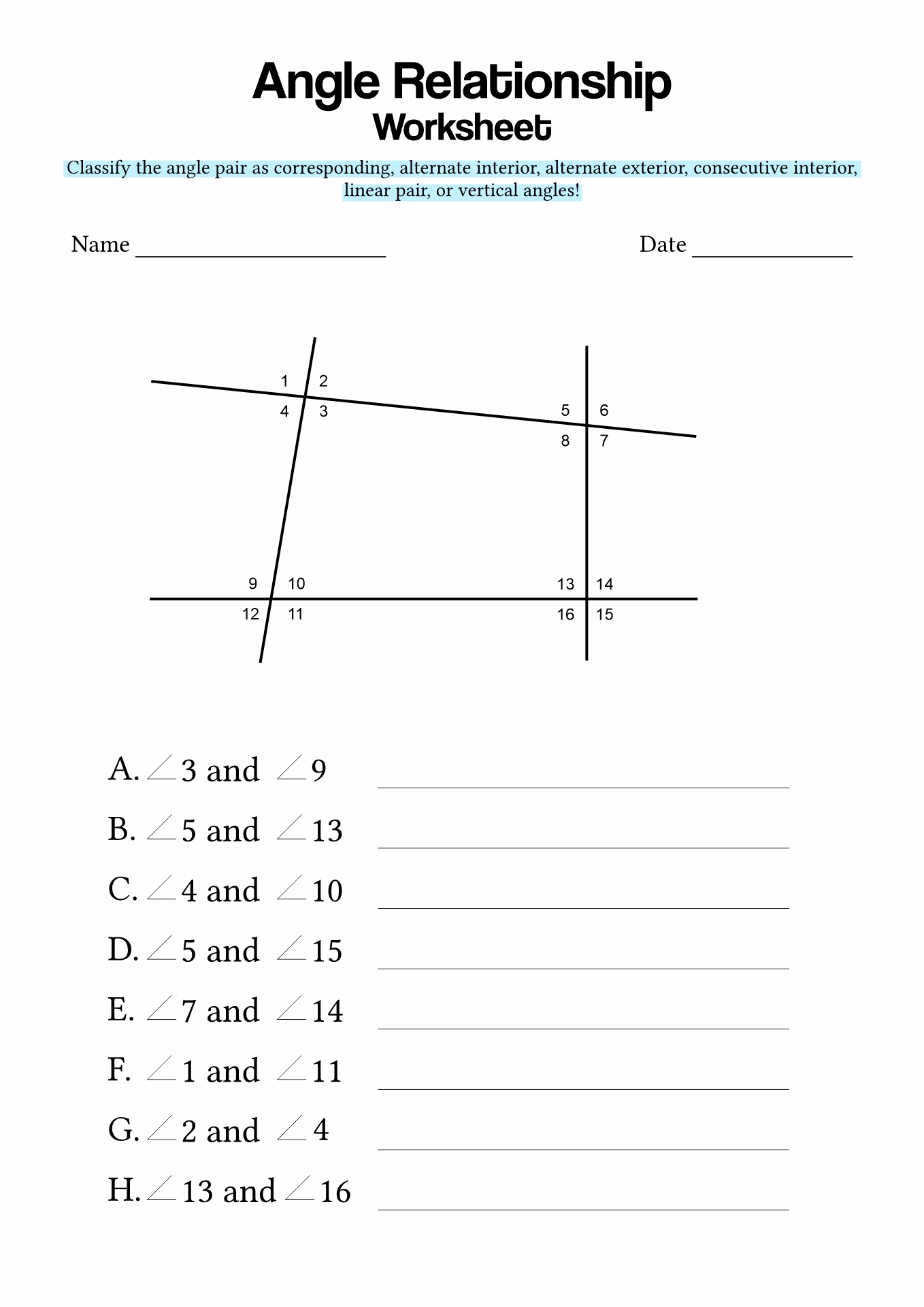Angle Puzzle 1 Worksheet Answers