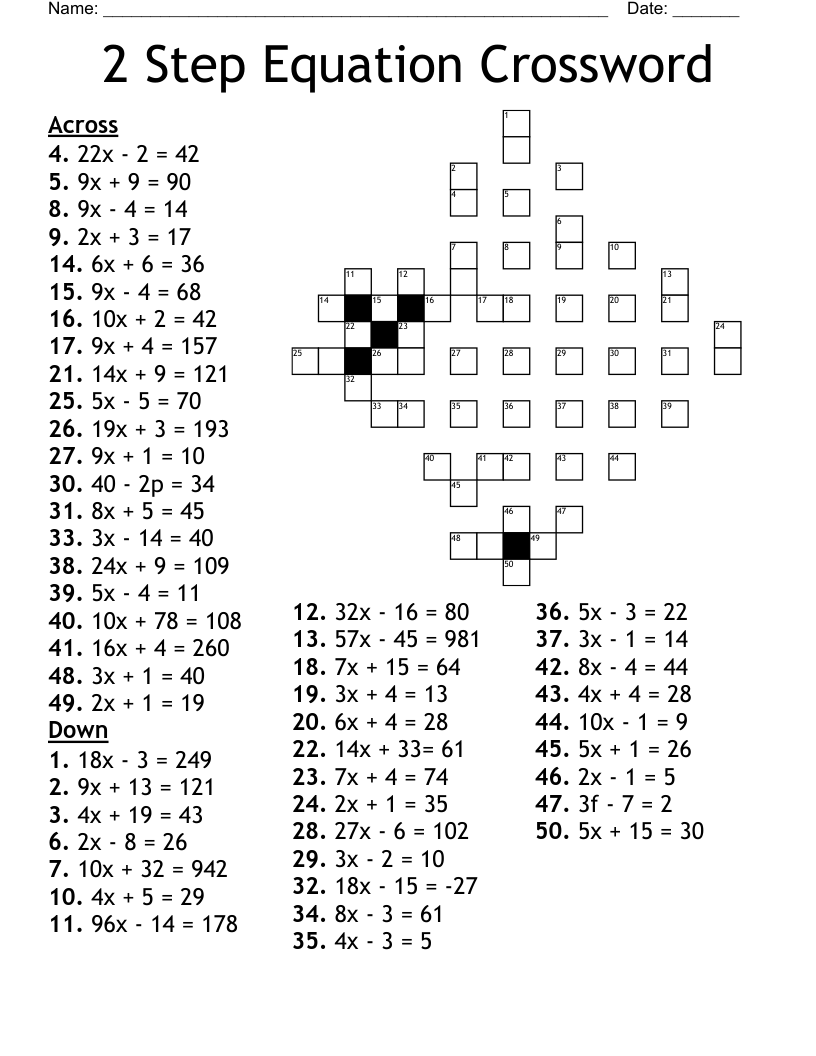 2 Step Equation Crossword WordMint