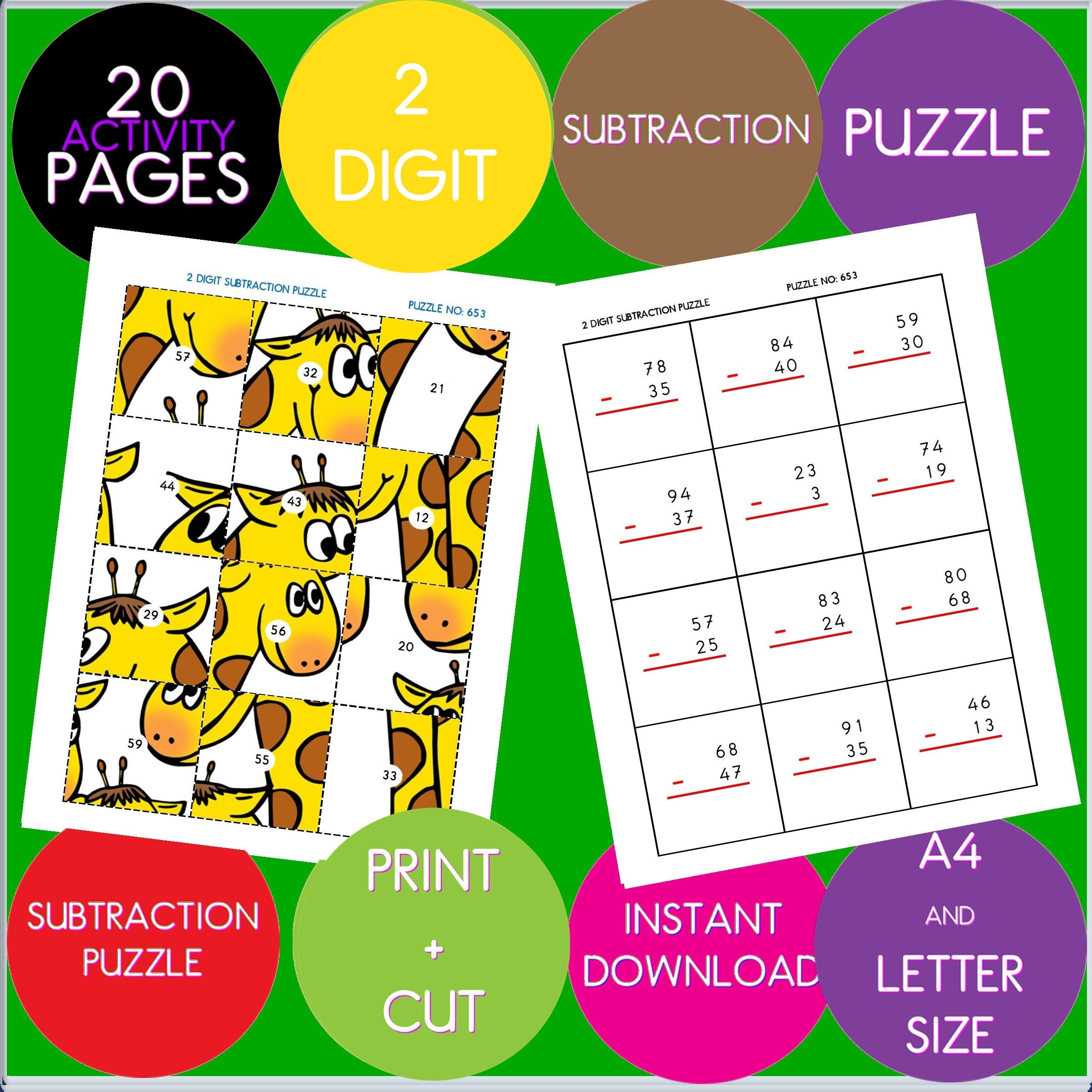 20 Puzzle For 2 Digit Subtraction Subtraction Worksheets 