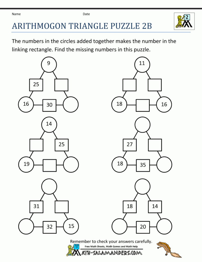 2nd Grade Math Puzzles Worksheets Library