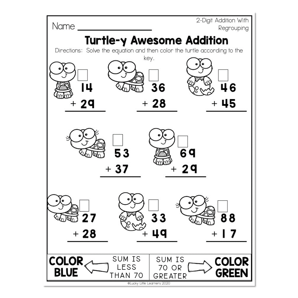 2nd Grade Math Worksheets Place Value 2 Digit Addition With 