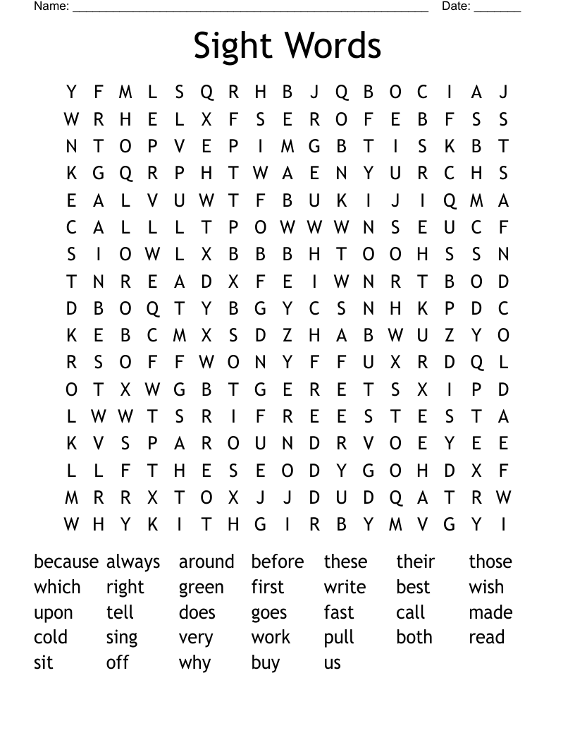 2nd Grade Sight Words Word Search WordMint
