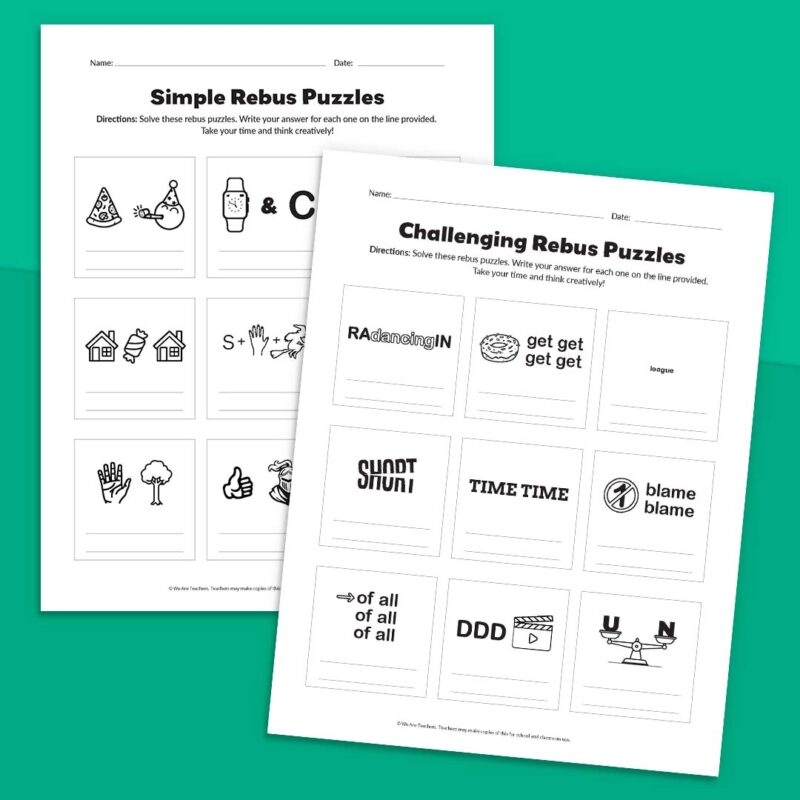 36 Rebus Puzzles With Answers Free Printable