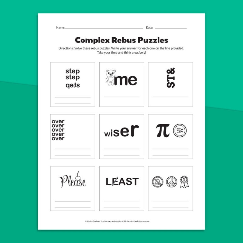 36 Rebus Puzzles With Answers Free Printable