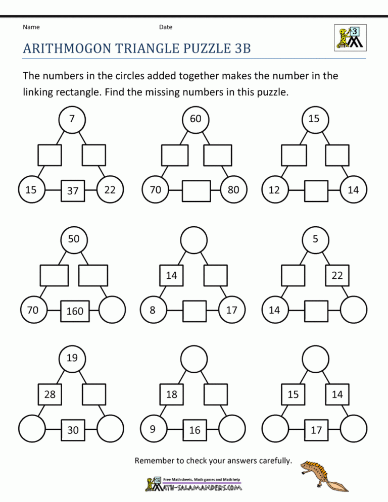 3rd Grade Math Puzzles Worksheets
