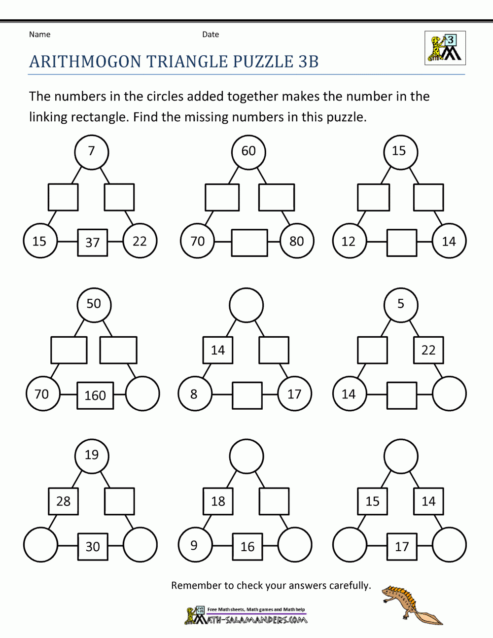 3rd Grade Math Puzzles Worksheets