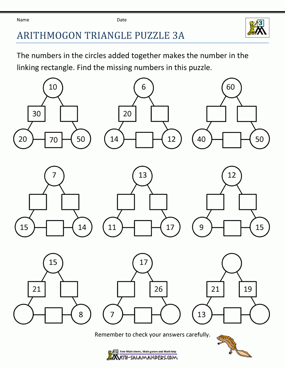 3rd Grade Math Puzzles Worksheets