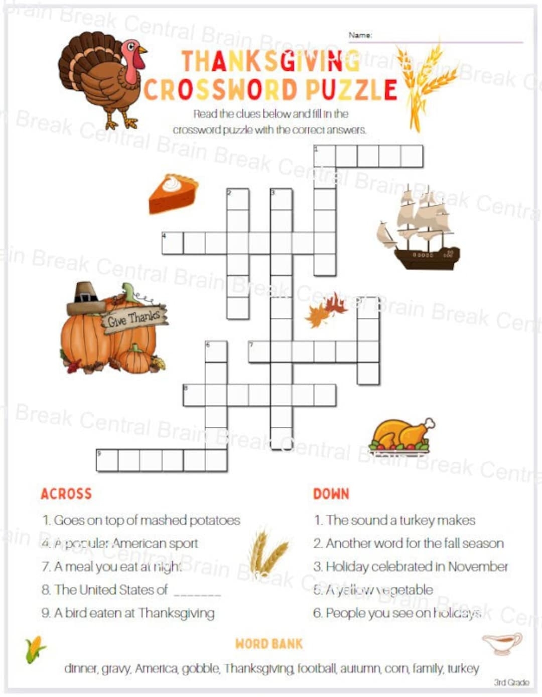 3rd Grade Crossword Puzzles Worksheets