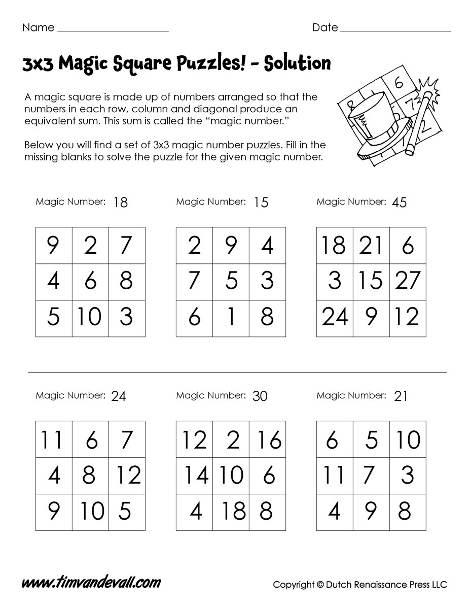 3x3 Magic Square Worksheet Solution Tim s Printables