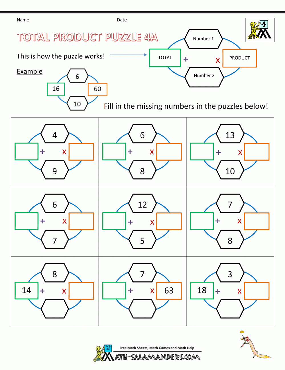 Free Math Puzzle Worksheets