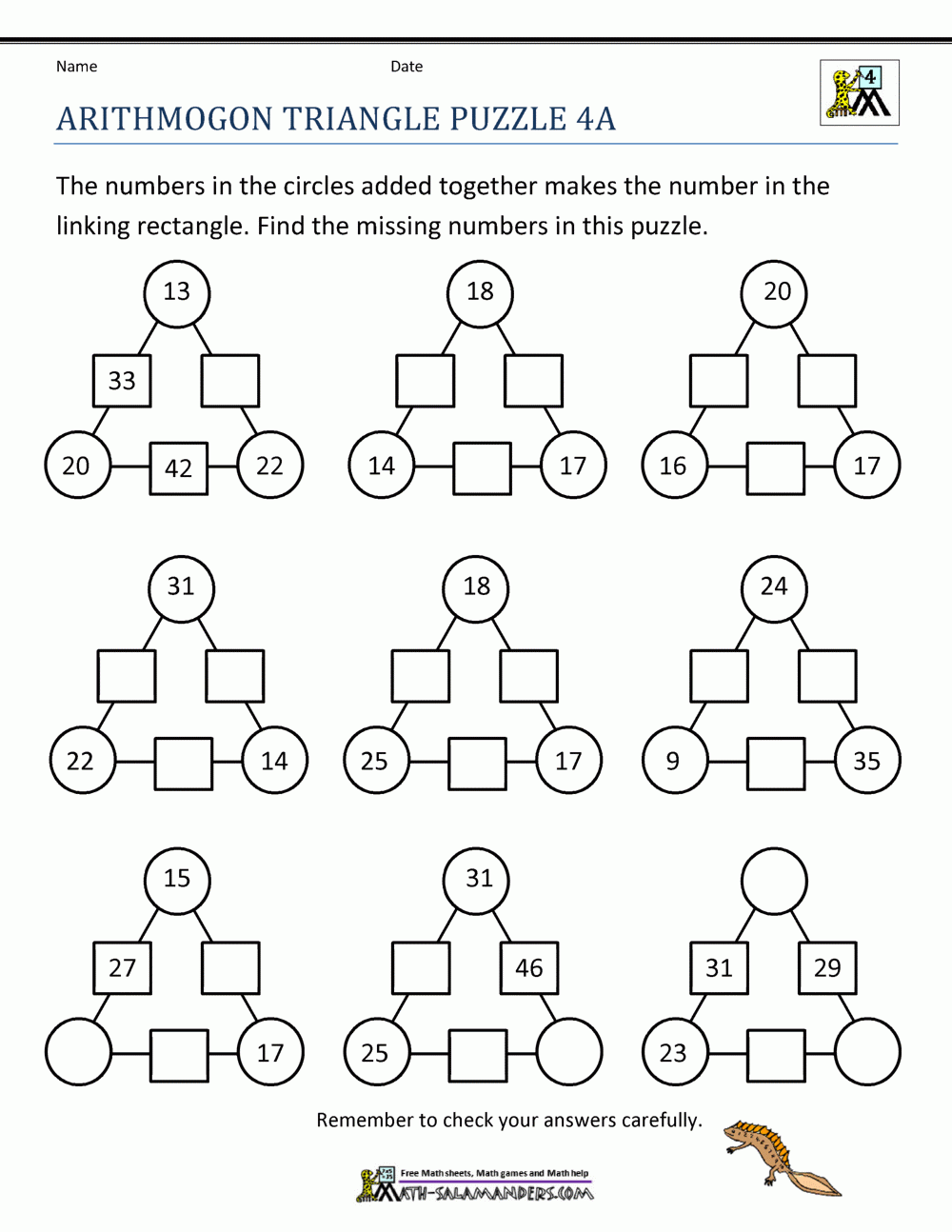 4th Grade Math Puzzles