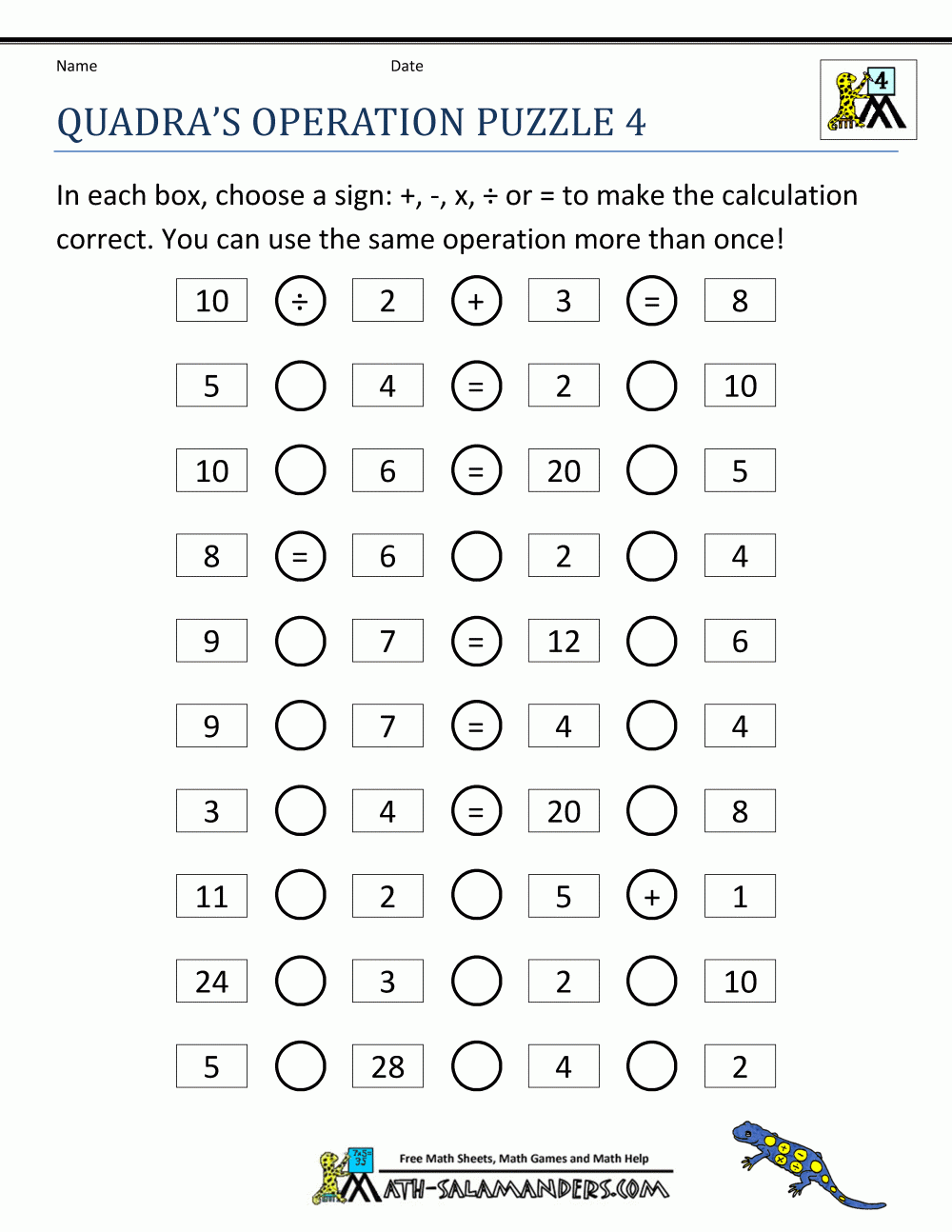 4th Grade Math Puzzles Worksheets Library