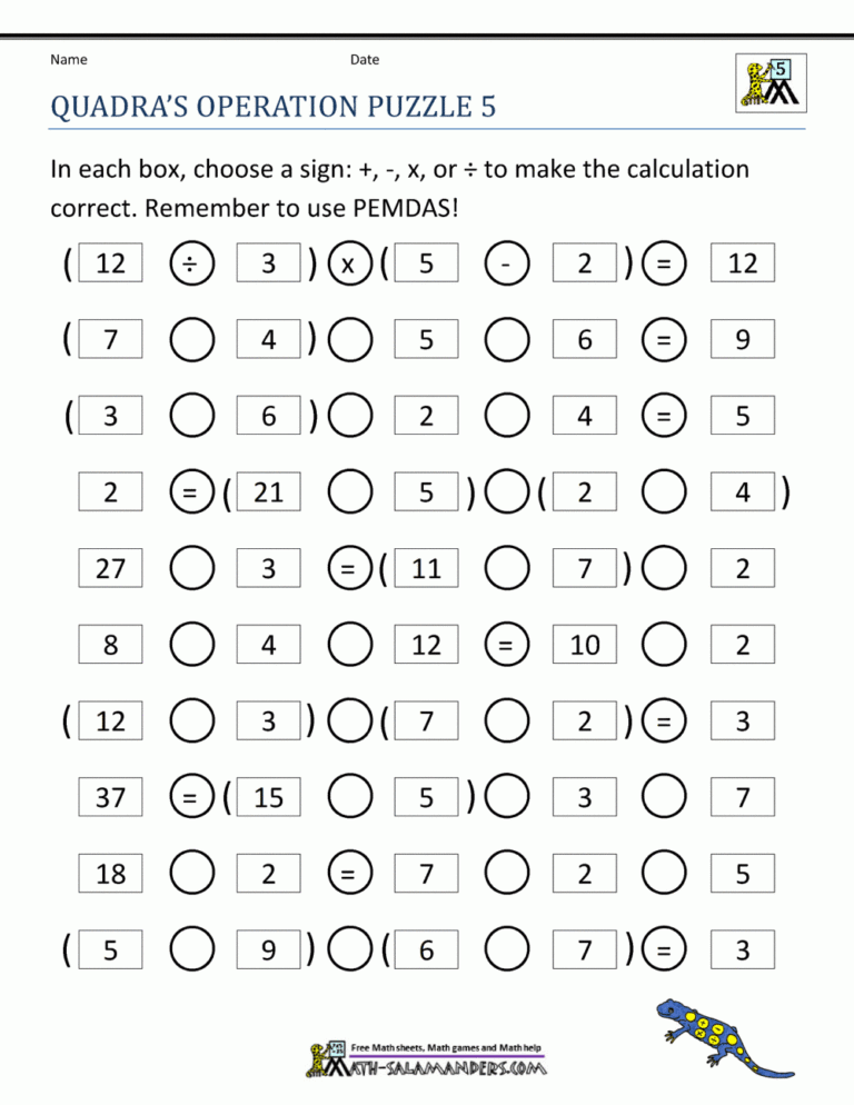 5th Grade Math Puzzles