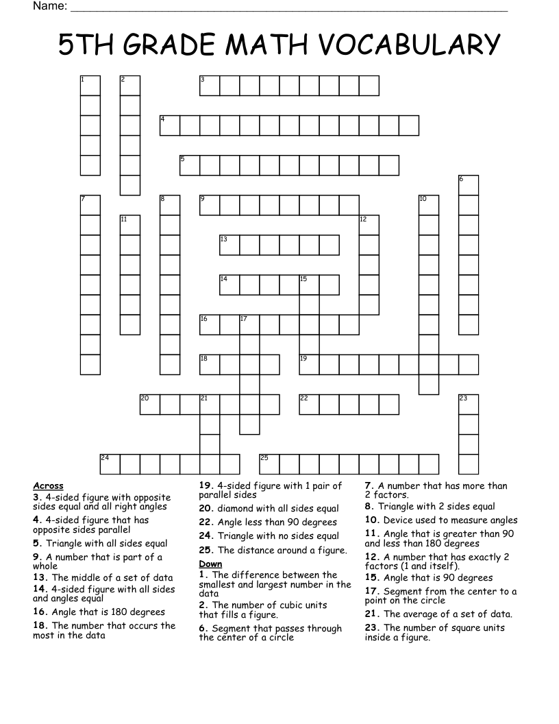 5th Grade Math Review Puzzle Worksheets