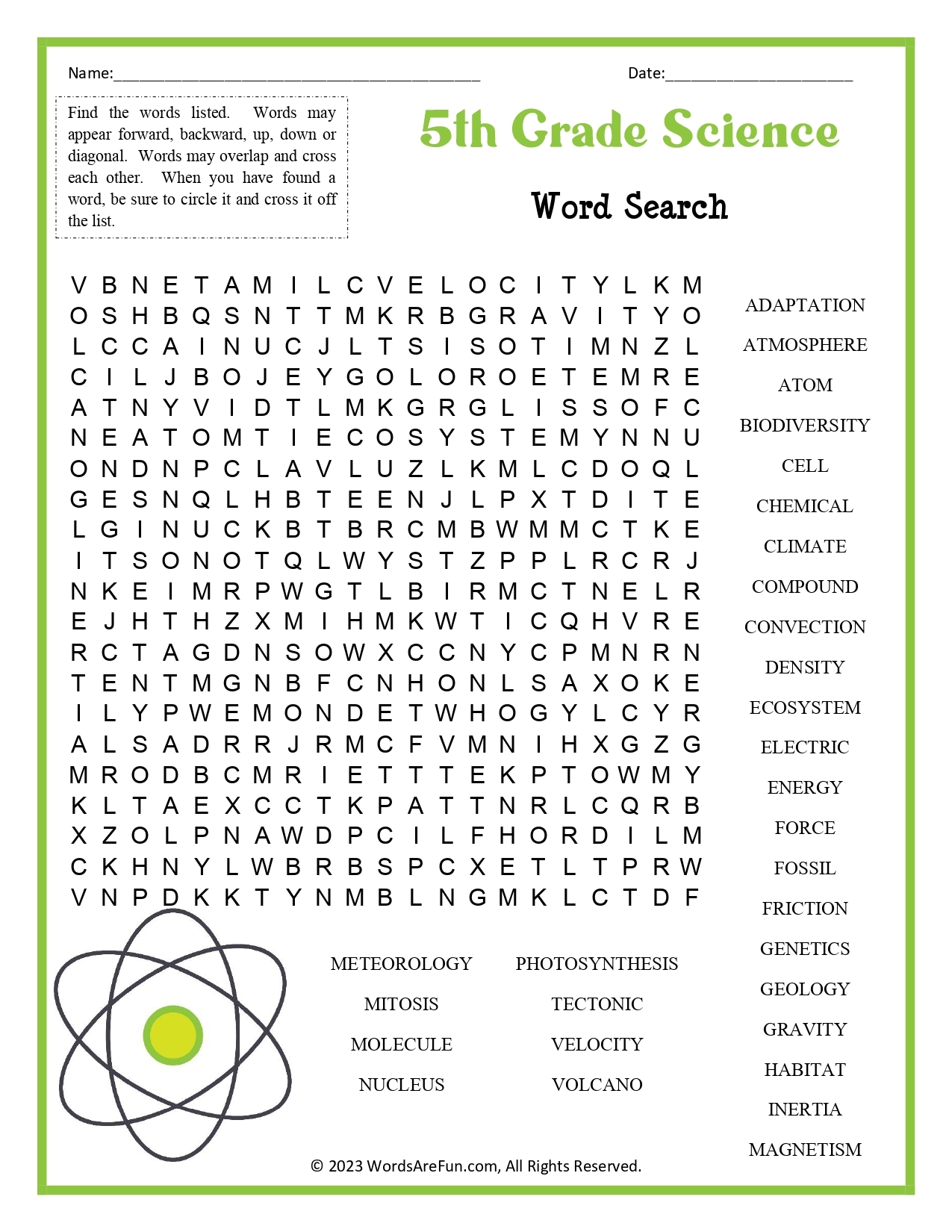 5th Grade Science Word Search Worksheets Library