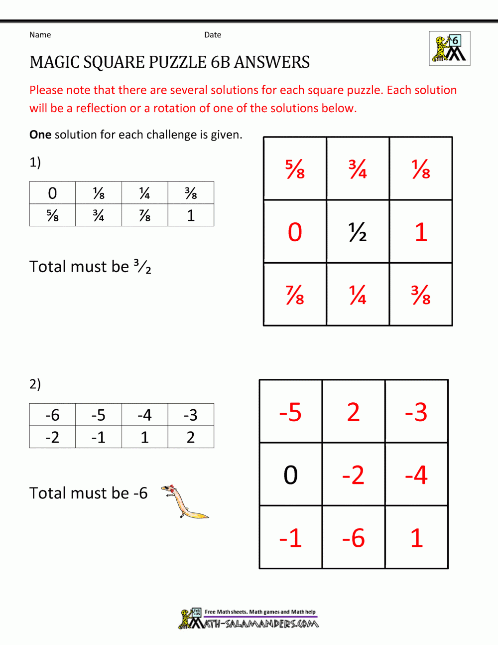 6th Grade Math Puzzles