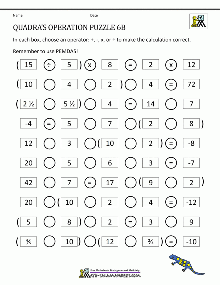 6th Grade Math Puzzles