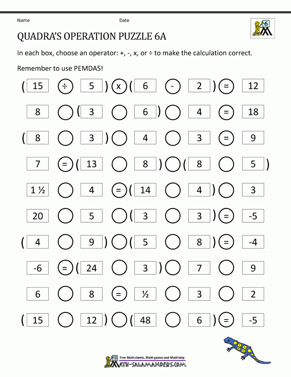 7th Grade Math Review Puzzle Worksheets