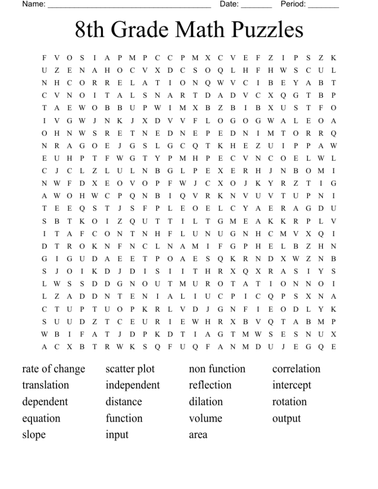8th Grade Math Puzzles Word Search WordMint