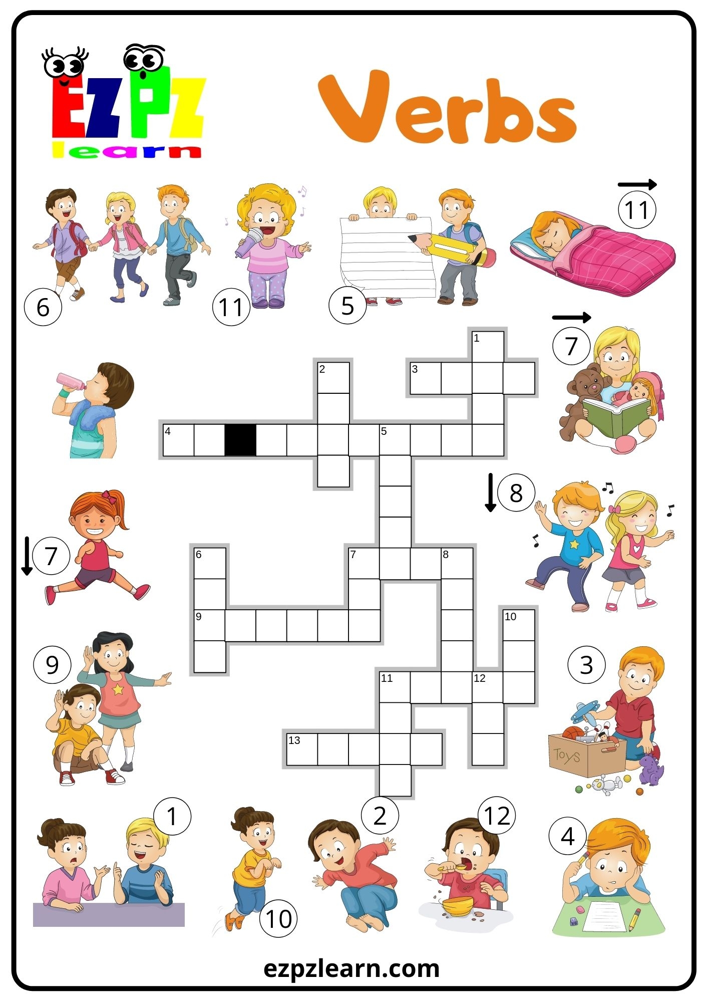 Action Verbs Crossword Free PDF Download Ezpzlearn