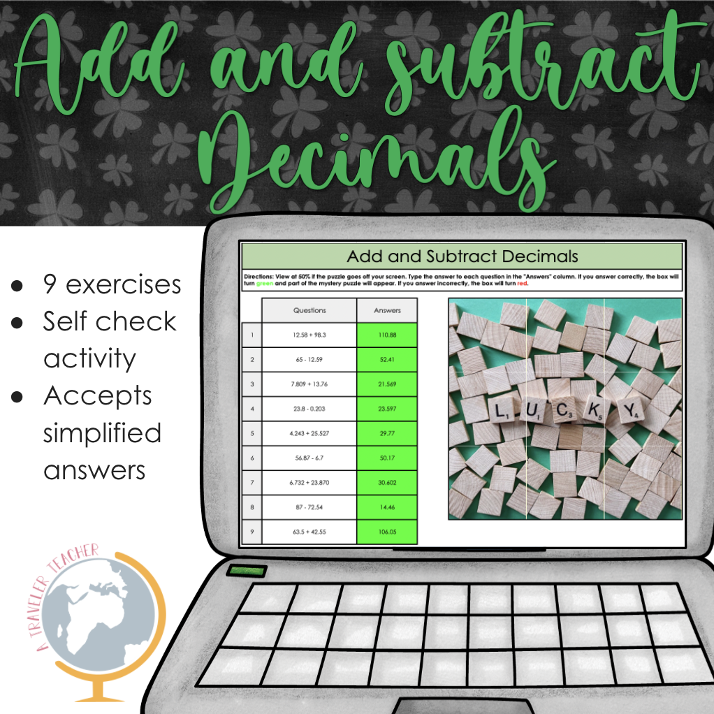 Add And Subtract Decimals St Patrick s Mystery Puzzle XPPP