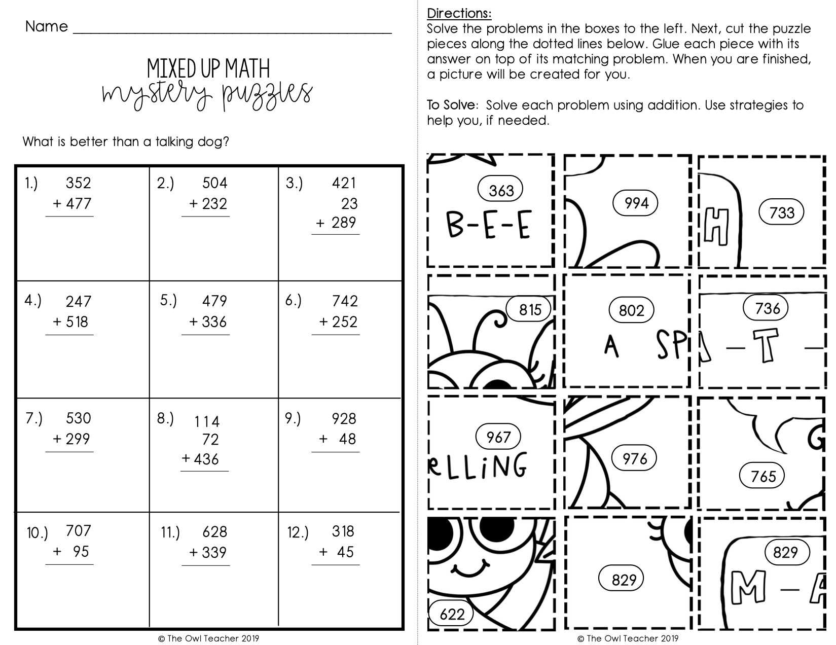 Add U0026 Subtract Within 1000 Mixed Up Puzzles Printable U0026 Digital Google The Owl Teacher