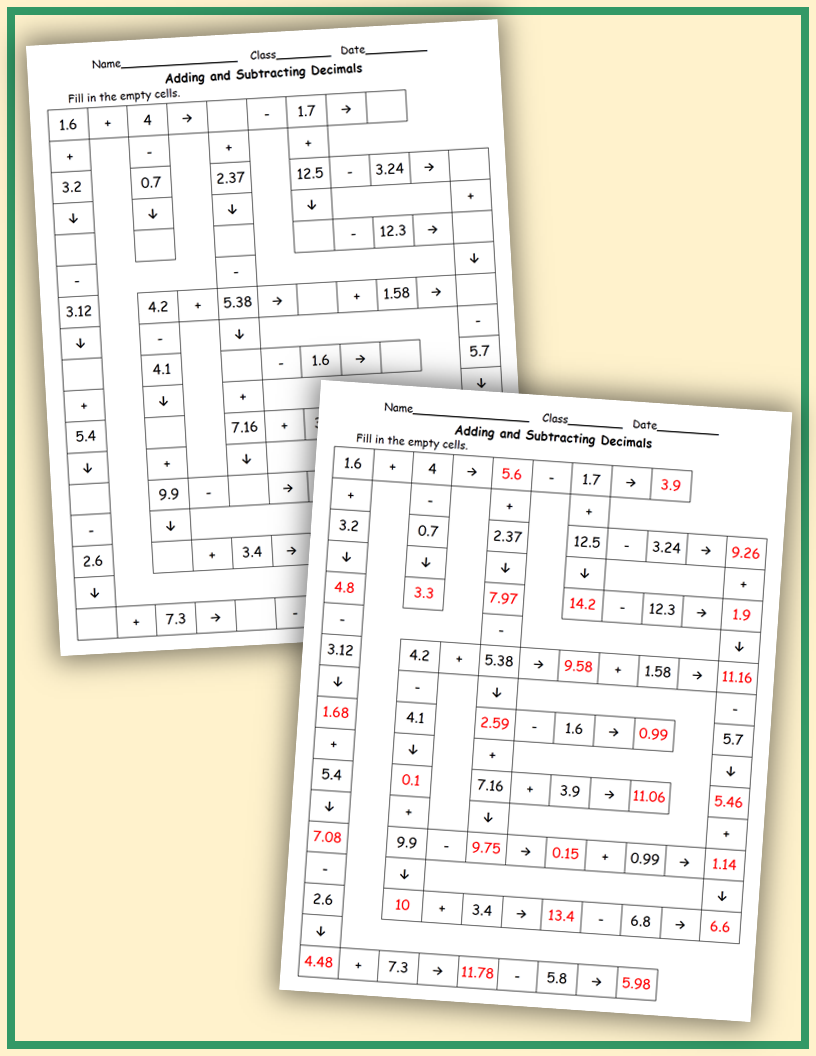 Integer Crossword Puzzle Worksheets