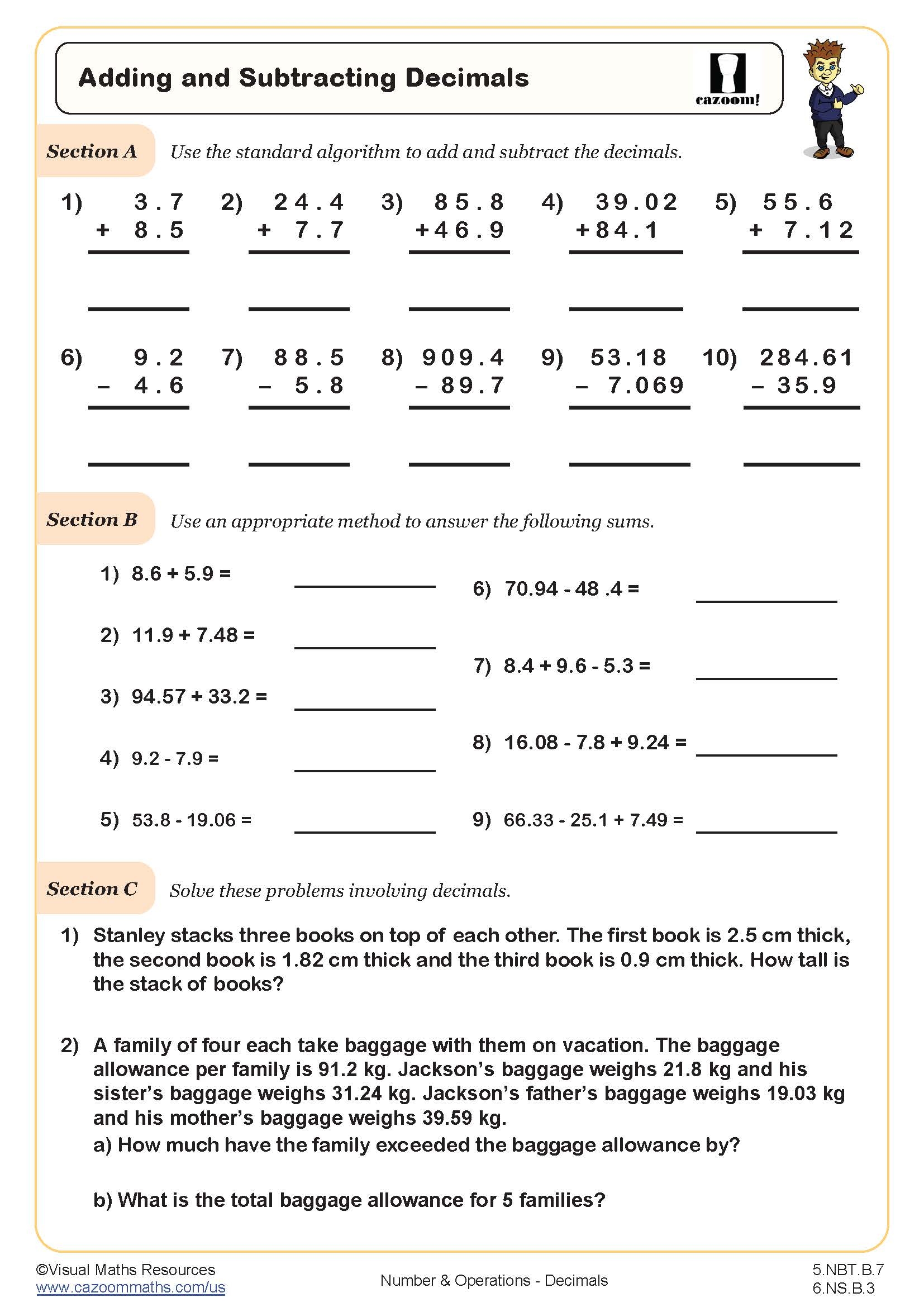 Adding And Subtracting Decimals Puzzle Worksheets