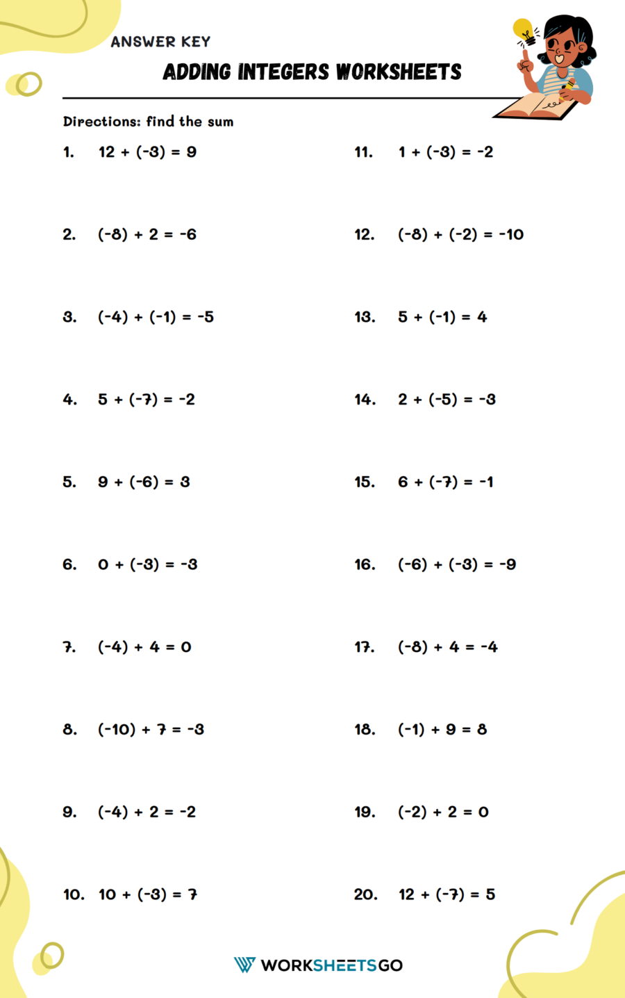 Adding Integers Worksheets WorksheetsGO