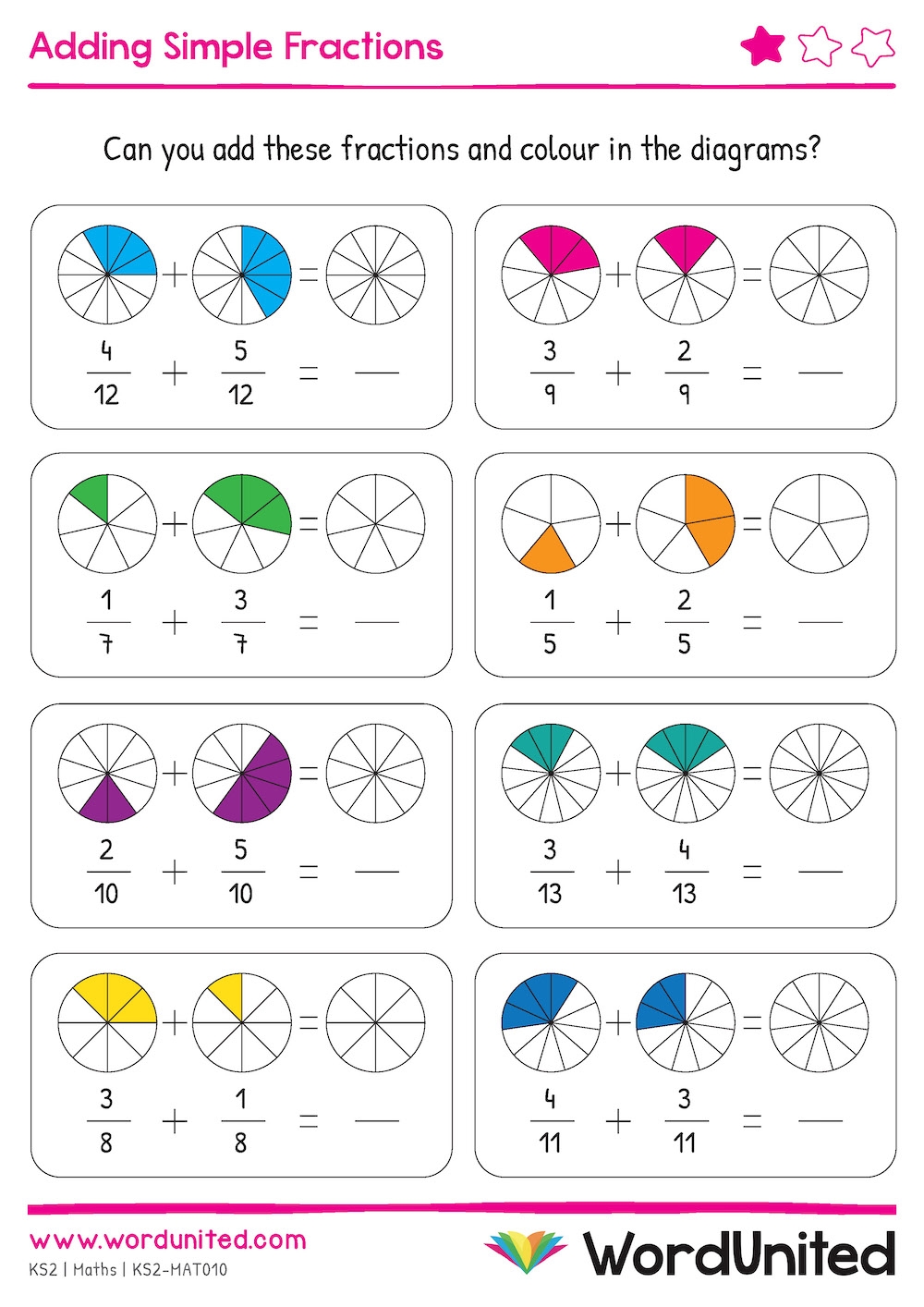 Adding Simple Fractions Colour U0026 Write WordUnited