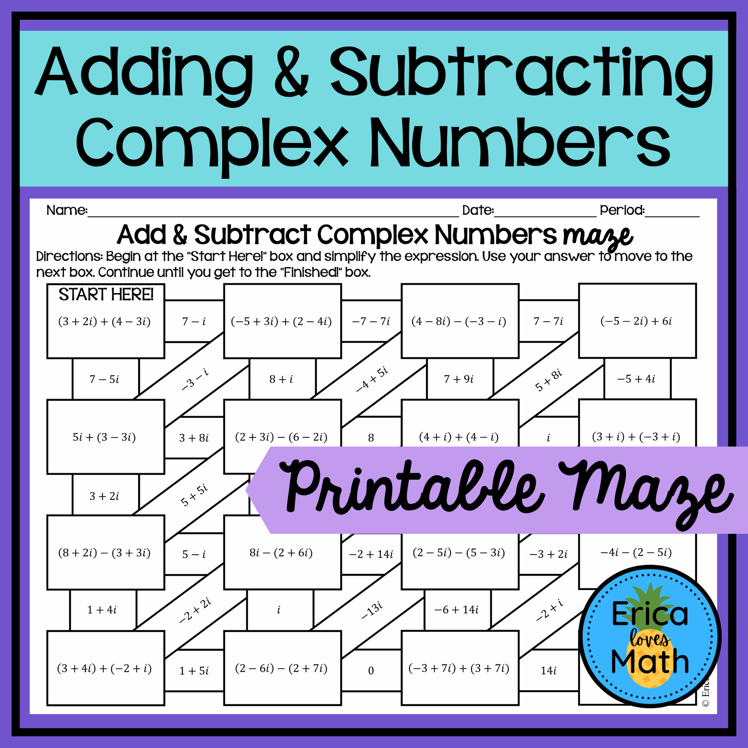 Adding U0026 Subtracting Complex Numbers Activity Maze Classful