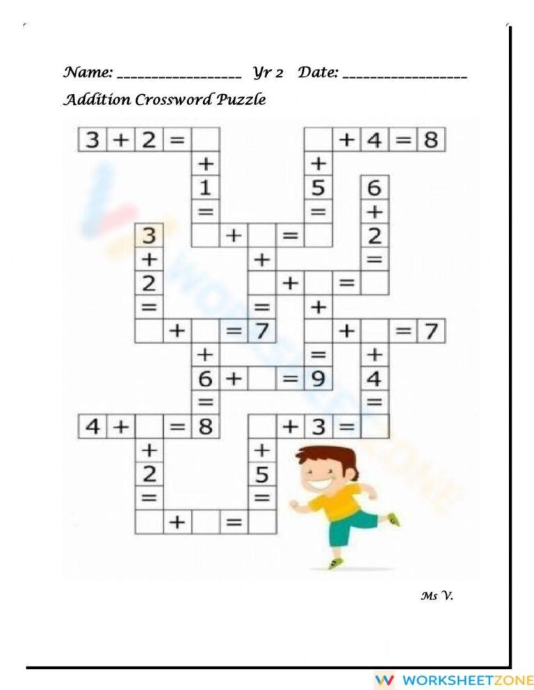 Addition Crossword Puzzle Worksheet