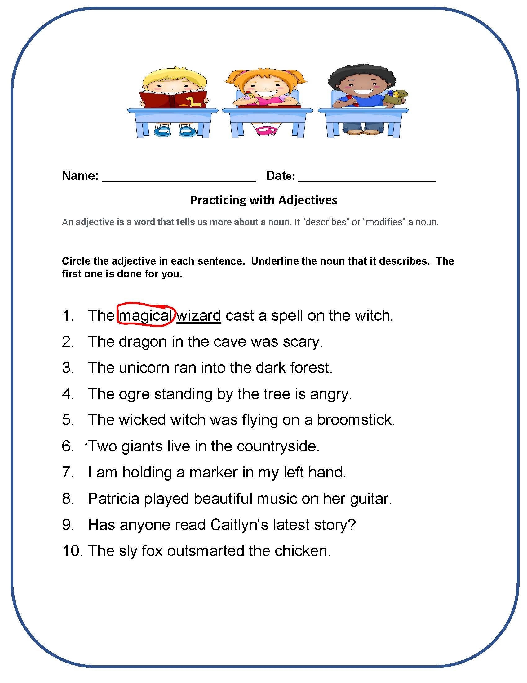 Adjective Worksheets For 3 5 Grades Etsy