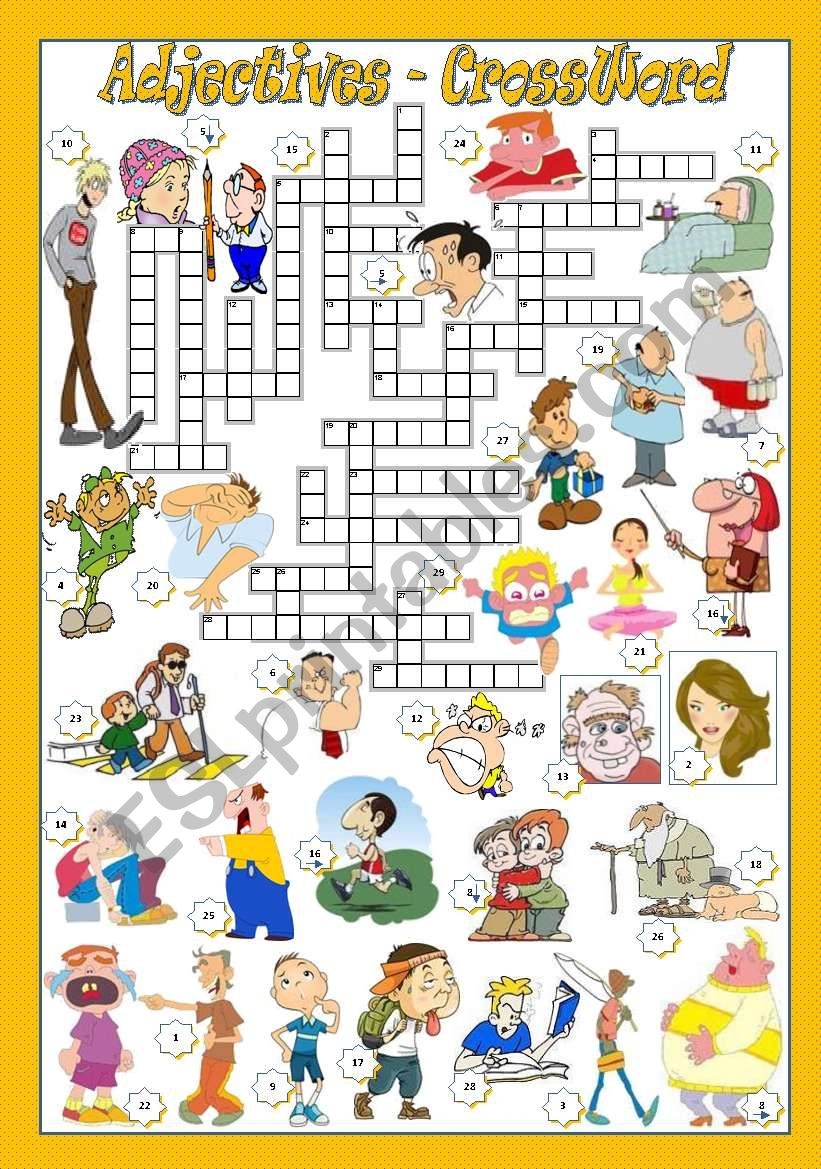 ADJECTIVES CrossWord ESL Worksheet By Mariaolimpia