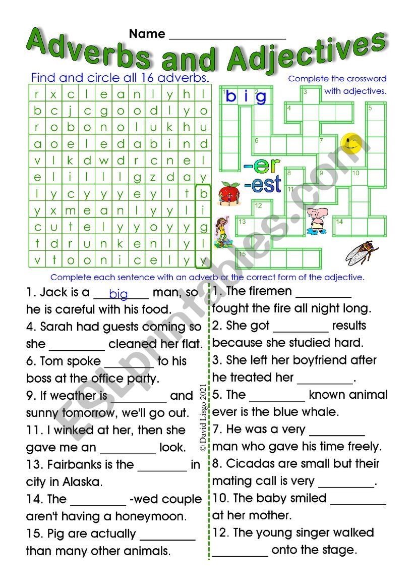 Adverbs And Adjectives Puzzles And Keys ESL Worksheet By David Lisgo