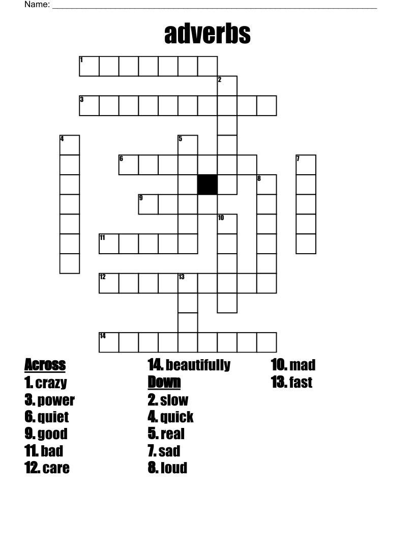 Adverbs Crossword WordMint