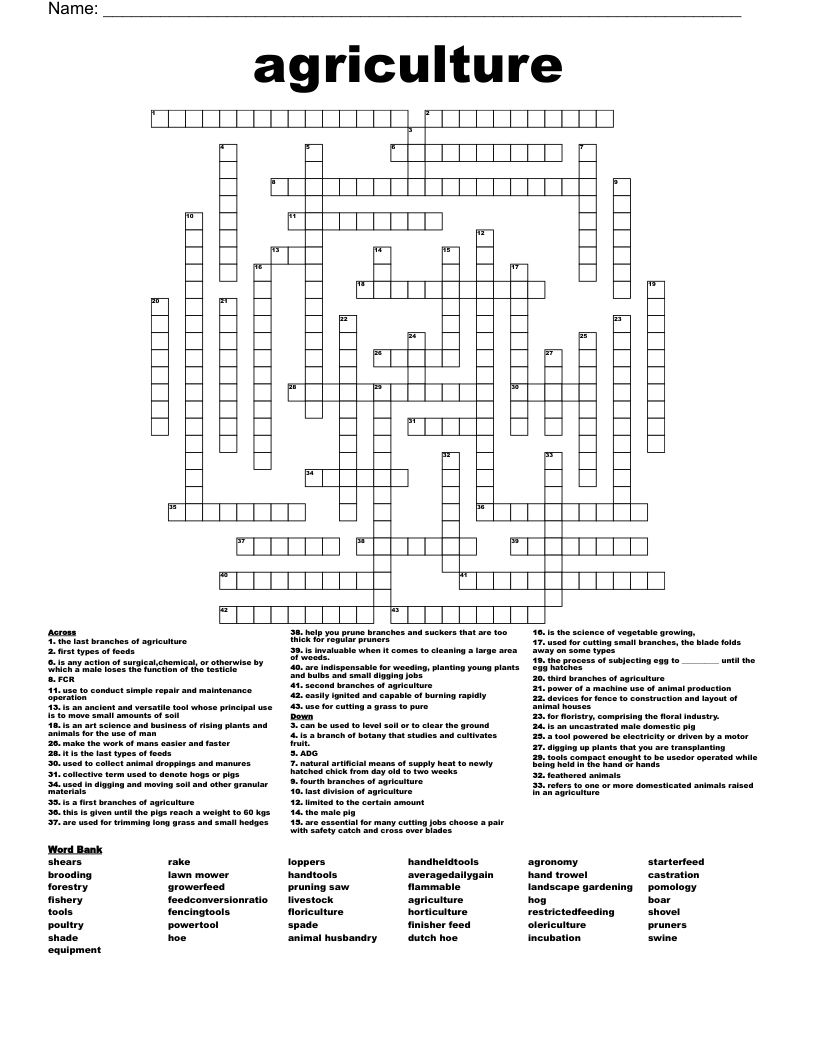 Agriculture Crossword WordMint