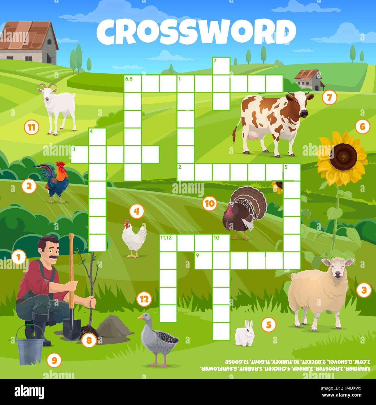 Agriculture Farming Crossword Puzzle Game Vector Worksheet Cartoon Farmer And Farm Animals Kids Crossword Logical Quiz Playing Activity Page With C Stock Vector Image U0026 Art Alamy