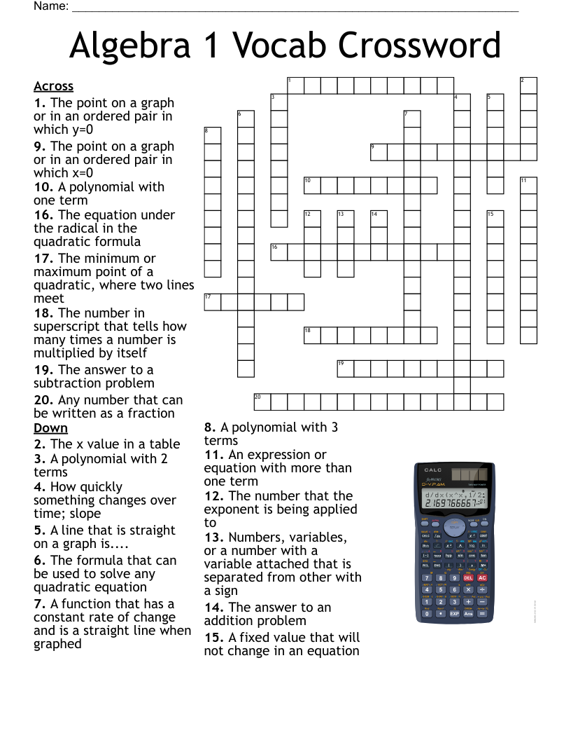 Algebra 1 Crossword WordMint