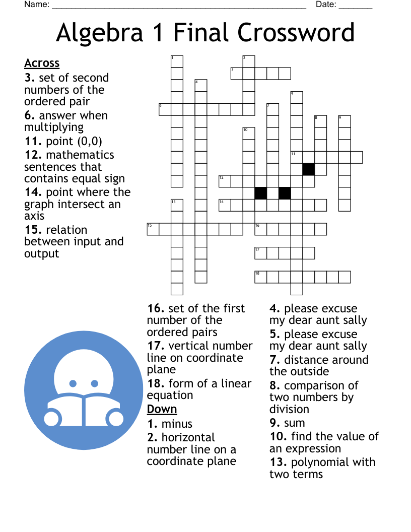 Algebra 1 Crossword Puzzle Worksheets