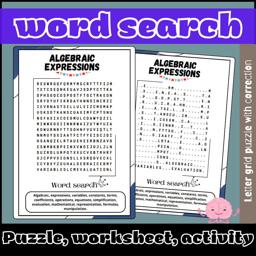 Algebraic Expressions Word Search Puzzle Worksheet Activity