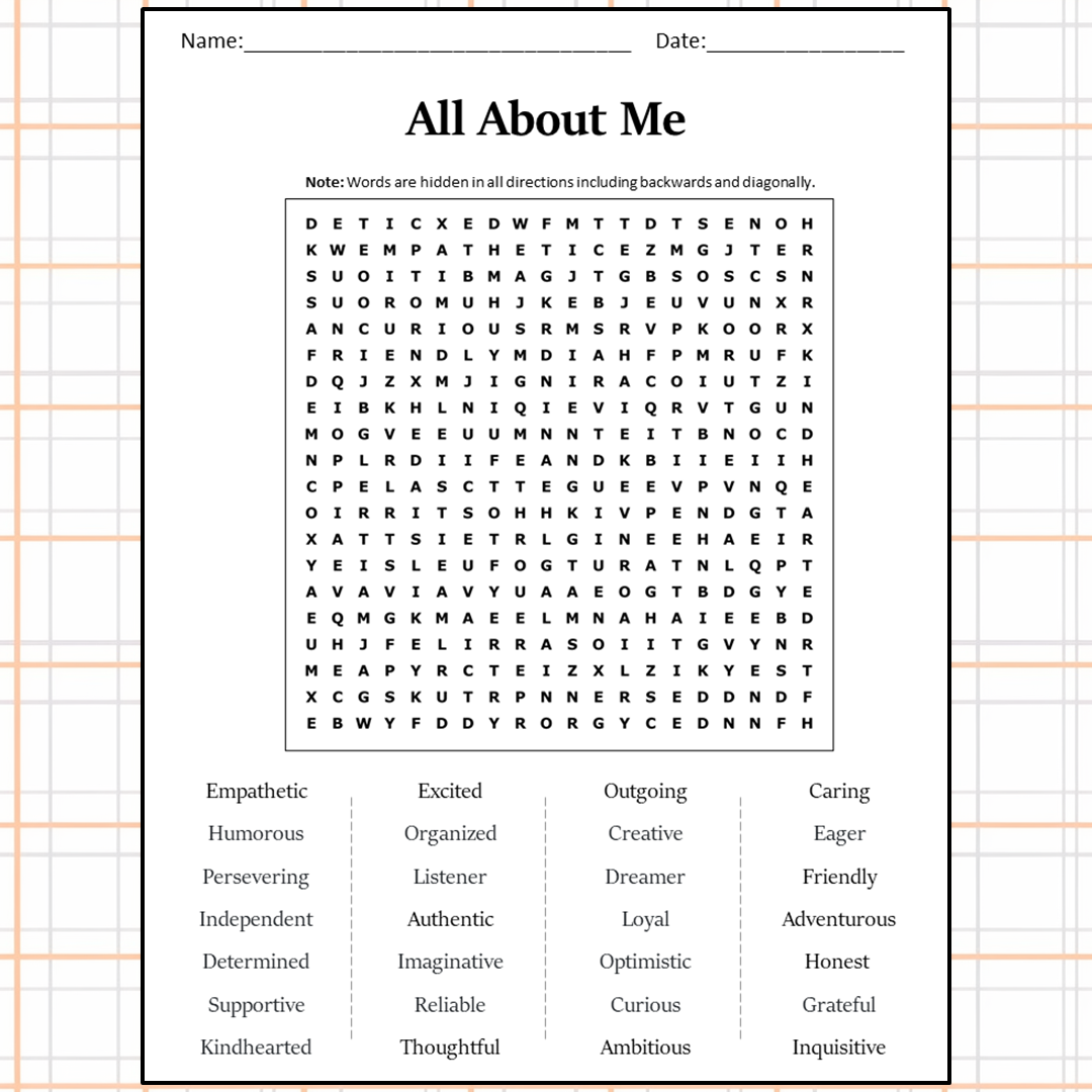 All About Me Word Search Puzzle Worksheet Activity PDF Worksheets Library