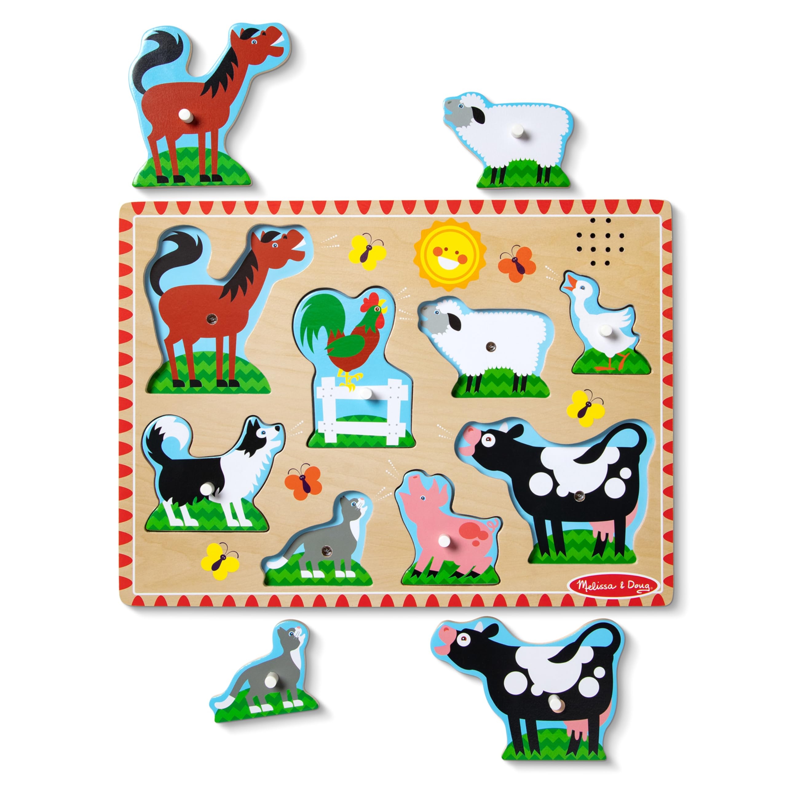 Amazon Melissa U0026 Doug Farm Animals Sound Puzzle Wooden Peg Puzzle With Sound Effects 8 Pcs Melissa U0026 Doug 726 Toys U0026 Games