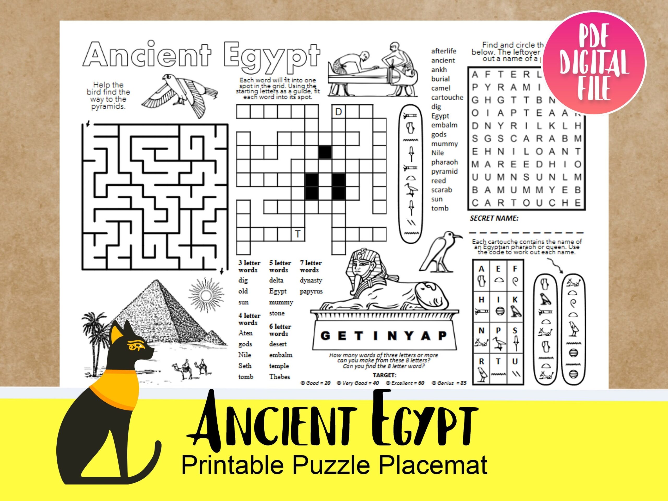 ANCIENT EGYPT Printable Puzzle Place Mat Crossword Puzzles Egyptian History Activity Sheet PDF Digital Download School Resource Etsy