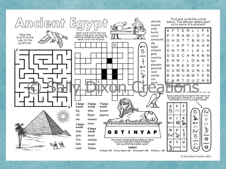 ANCIENT EGYPT Printable Puzzle Place Mat Crossword Puzzles Egyptian History Activity Sheet PDF Digital Download School Resource Etsy