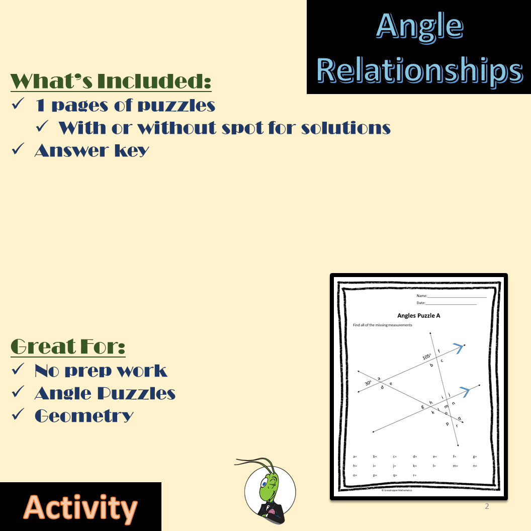 Angle Relationships Activity To Find Missing Angles In Puzzle Geometry Classful