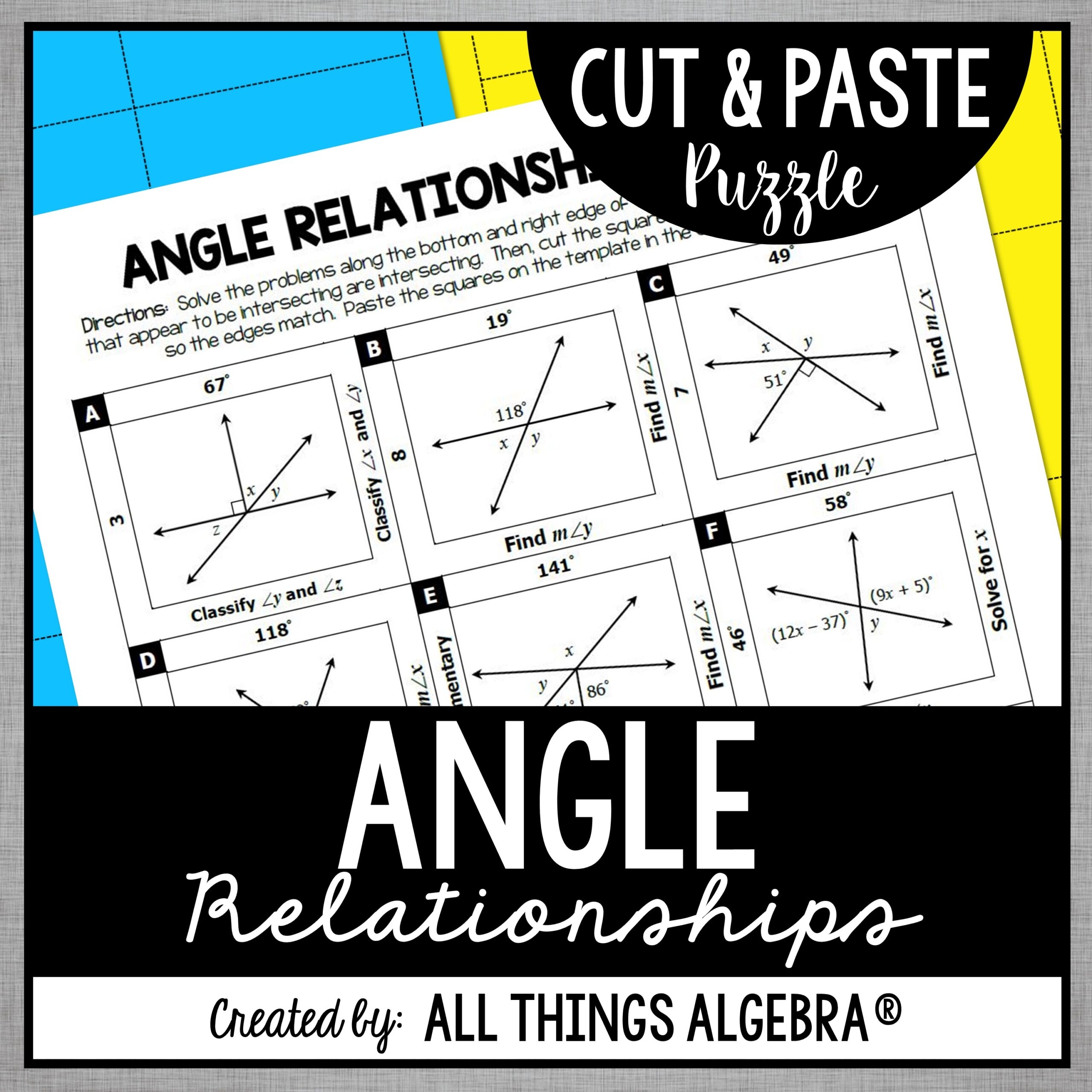 Angle Relationships Cut U0026 Paste Puzzle
