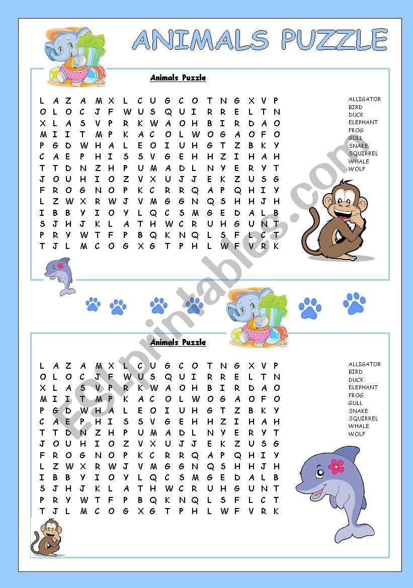 Animals Puzzle For Kids ESL Worksheet By Camillaceleste